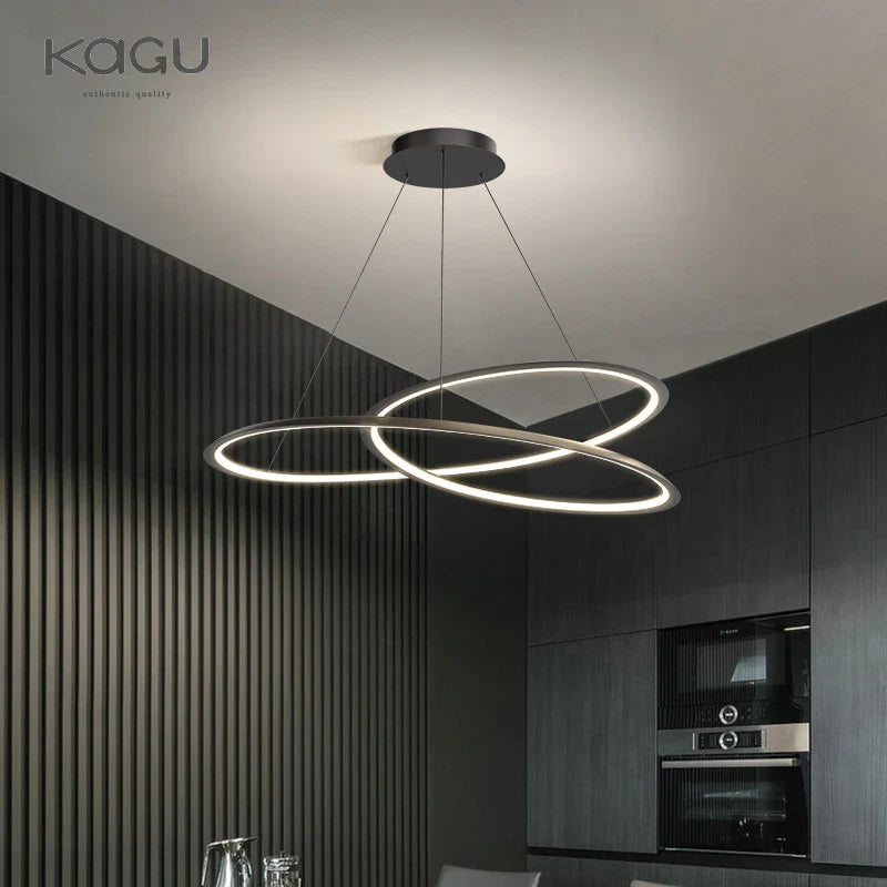 Afralia™ Circular Black/White Chandelier for Living, Dining, and Kitchen Room