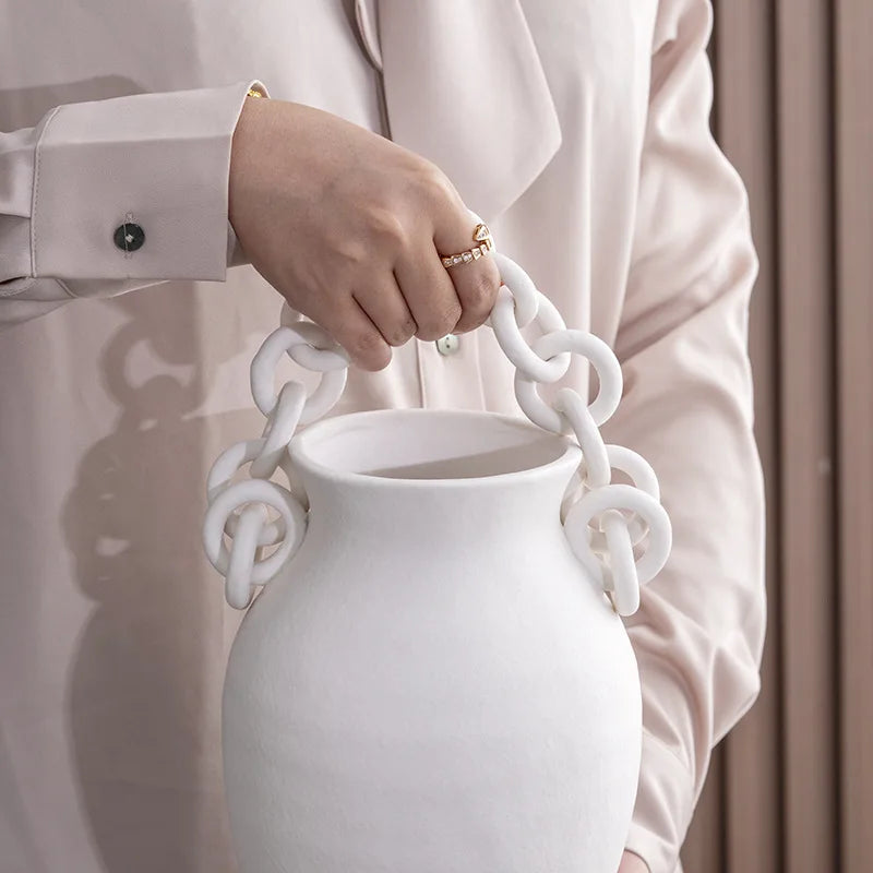 Afralia™ Geometric Chain Porcelain Vase - Stylish Room Decor & Flower Vase