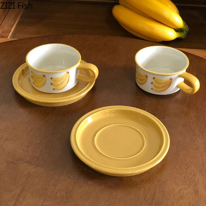 Afralia™ Red Apple Pattern Porcelain Coffee Mug Set of 2