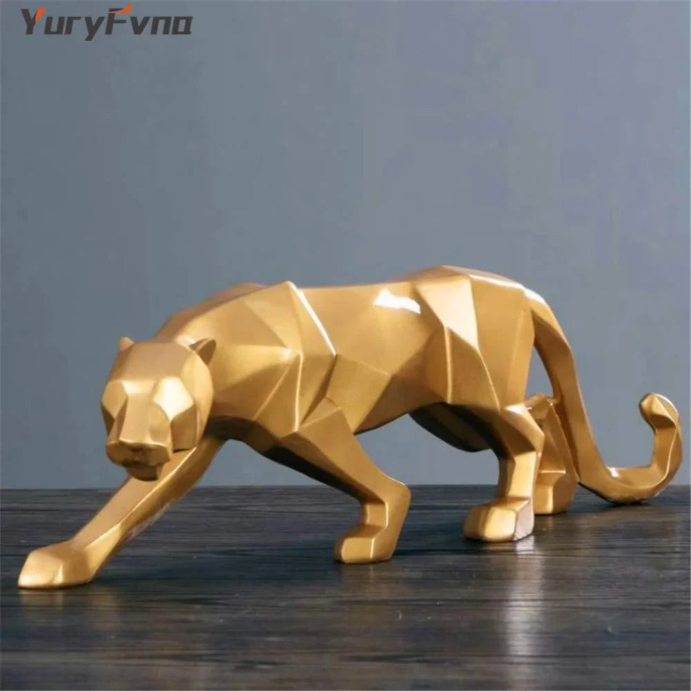Afralia™ Leopard Geometric Resin Statue - Modern Wildlife Panther Sculpture for Home Office