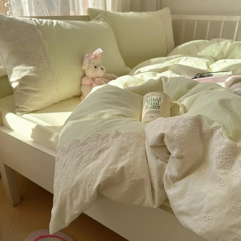 Afralia™ French Lace Washed Cotton Bedding Sets for King Queen Beds