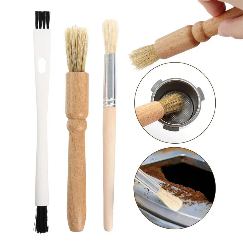 Afralia™ Coffee Machine Cleaning Brush Set: Wooden Grinder & Nylon Espresso Brushes