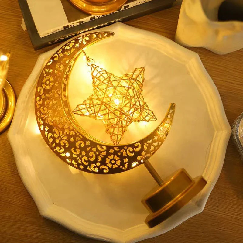 Afralia™ LED Ramadan Moon Star Night Light Table Lamp for Eid Decoration