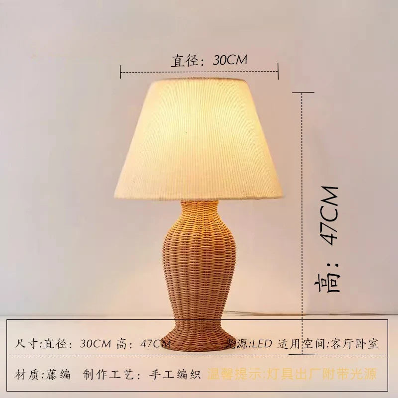 Afralia™ Rattan Weave Table Lamp LED E27 Zen Art Decor Bedroom Desk Light