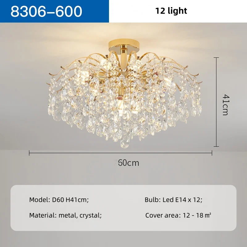 Afralia™ K9 Crystal Gold Chandelier Ceiling Light | Bedroom Home Decor LED Ceiling Lamp