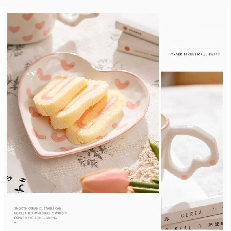 Afralia™ Love Heart Hand Painted Ceramic Coffee Mug Cute Tea Cup for Home Office