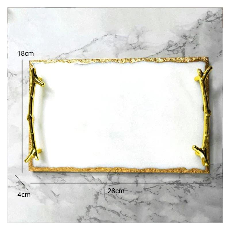 Afralia™ Marble Vanity Tray with Golden Accents, Elegant Serving Tray for Home Décor and Organization