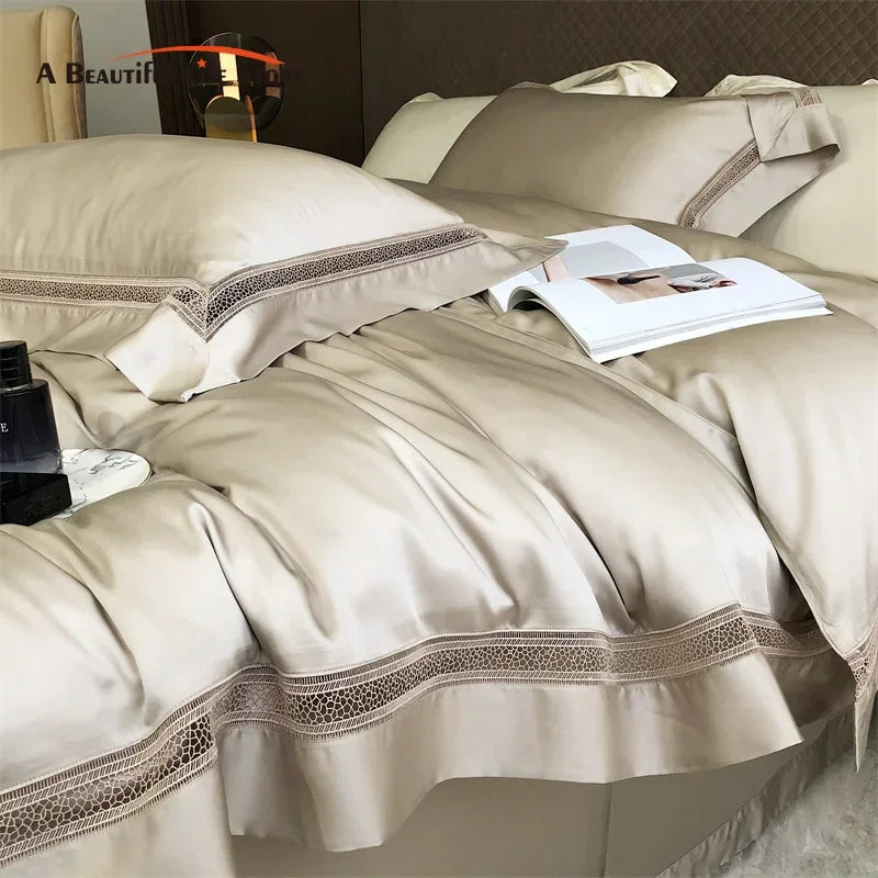 Afralia™ Luxury 1000TC Egyptian Cotton Bedding Set with Hollow Lace and Broad Side