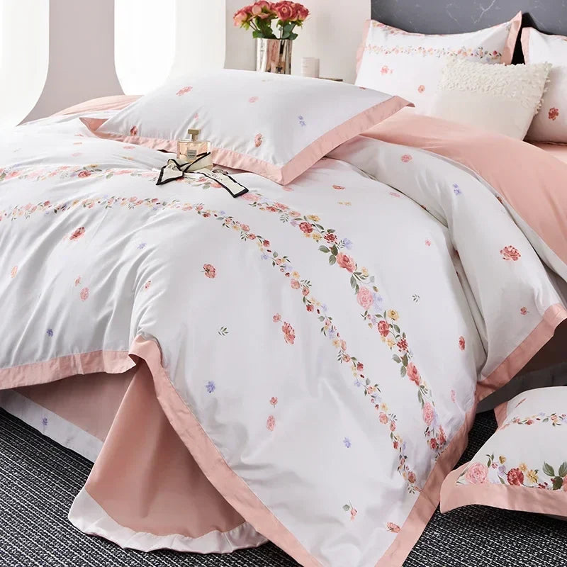 Afralia™ Egyptian Cotton Bedding Set Queen King Ru Double Size Print Bed Linens