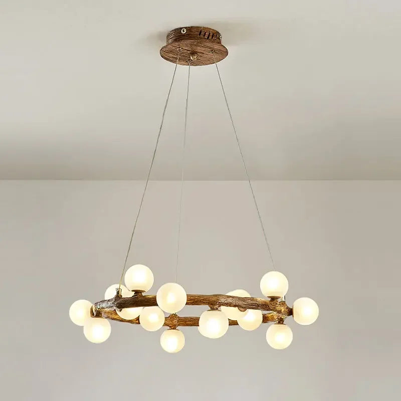 Afralia™ Retro Wood Twig LED Chandelier Pendant Light for Dining Room Kitchen Decoration
