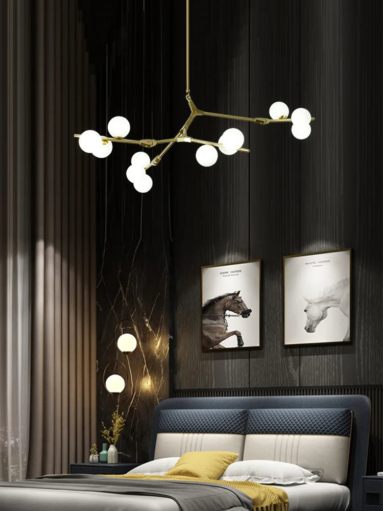 Afralia™ Nordic Gold/Black Glass Ball Chandelier Branch Pendant - Creative Molecular Design