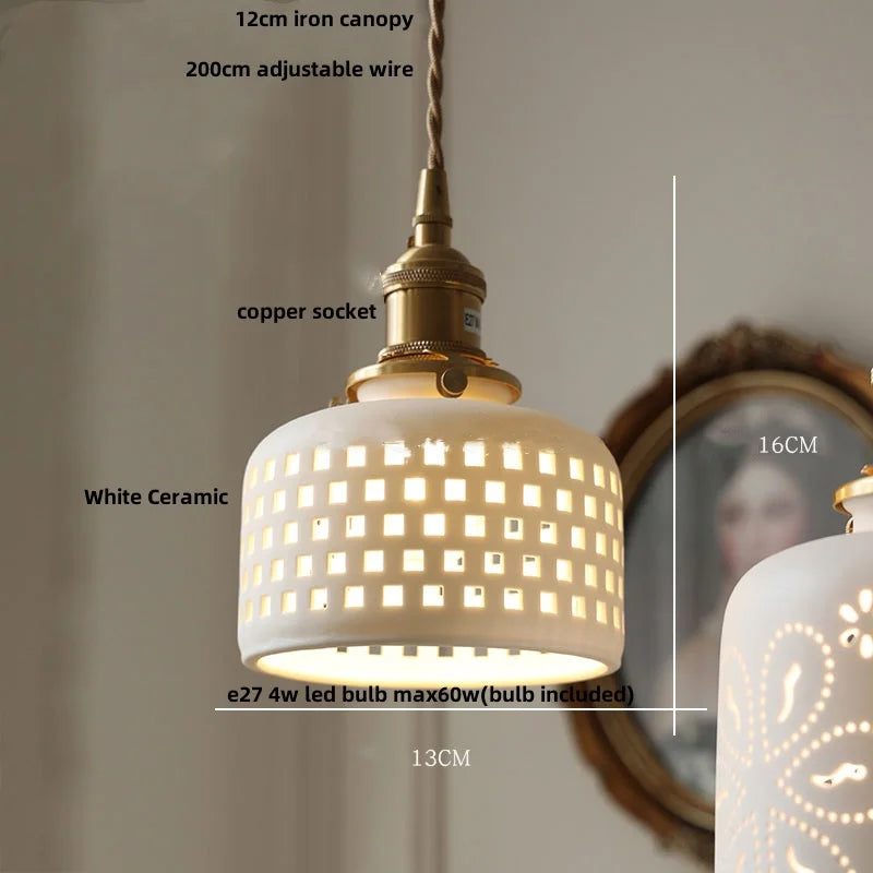 Afralia™ Brown Wood LED Pendant Light - Nordic Modern White Ceramic Hanging Lamp
