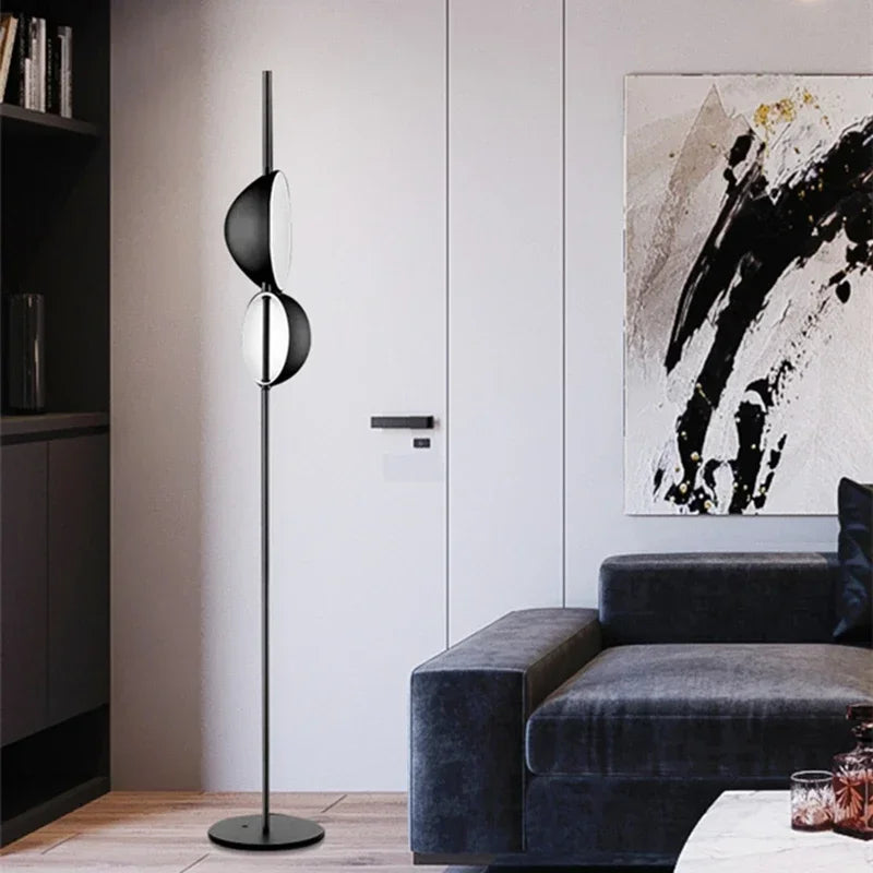 Afralia™ Black Gold LED Floor Lamp Double Lampshade Standing Light