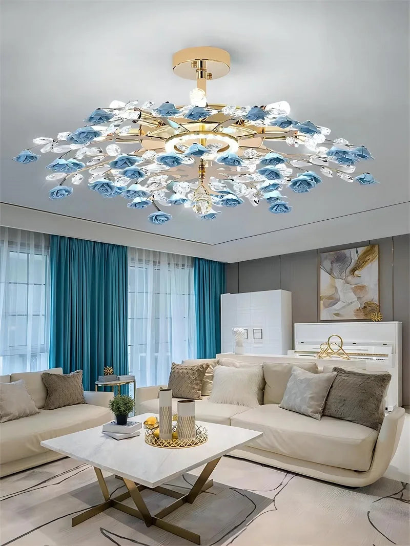 Afralia™ Ceramic Flower Crystal Ceiling Light - Modern Luxe LED Nordic Room Lamp