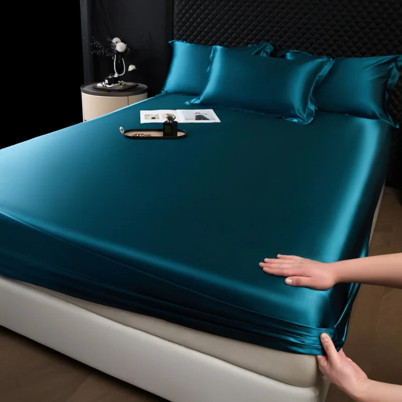 Afralia™ 100% Mulberry Silk Fitted Sheet Set with Pillowcase - Luxury Solid Color Silk Bed Linen