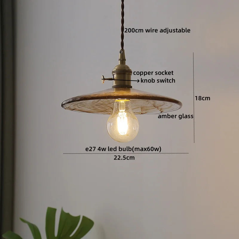 Afralia™ Copper Glass LED Pendant Lamp with Knob Switch - Modern Hanging Light Fixtures