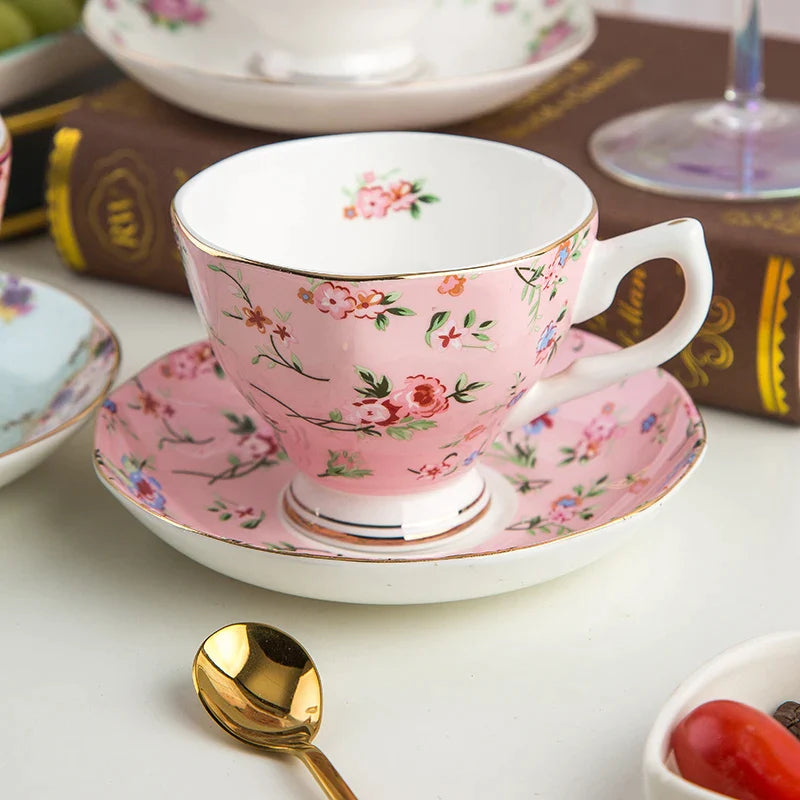 Afralia™ Bone China Flower Tea Cup Set, 180ml, Phnom Penh Afternoon Teacups for Home, Office, Hotel