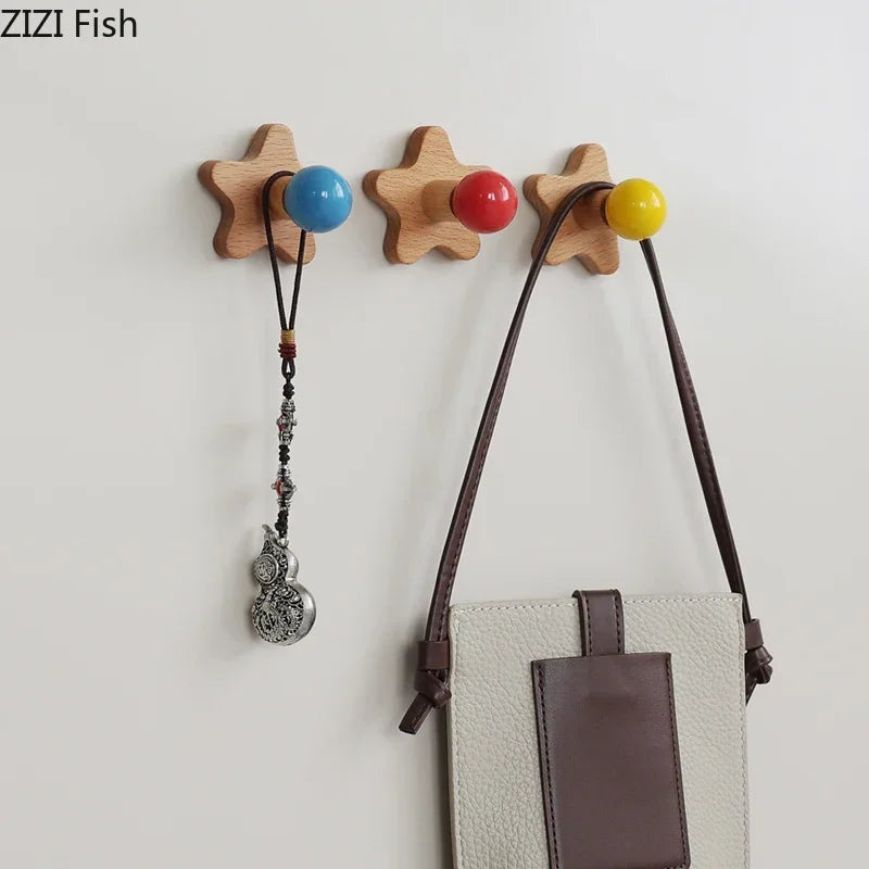 Afralia™ Star Wood Hook Wall Storage Holder Shelves