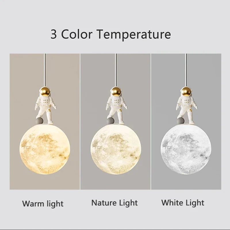 Afralia™ Astronaut Pendant Lamp: Round Moon Hanging Light for Children's Bedroom