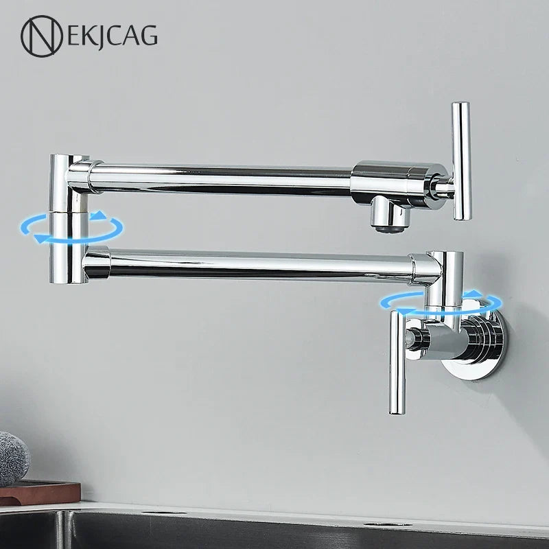 Afralia™ Double Joint Pot Filler Faucet Swing Arm Wall Mount Kitchen Tap