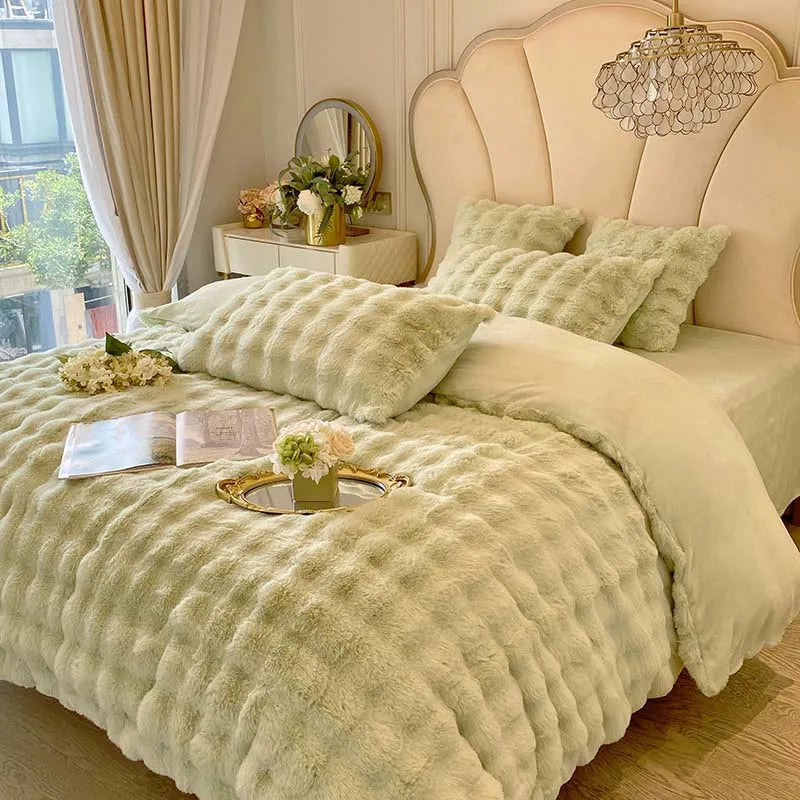 Afralia™ Rabbit Fur Velvet Princess Bedding Set: Duvet, Sheets, Pillowcases, Plush & Soft