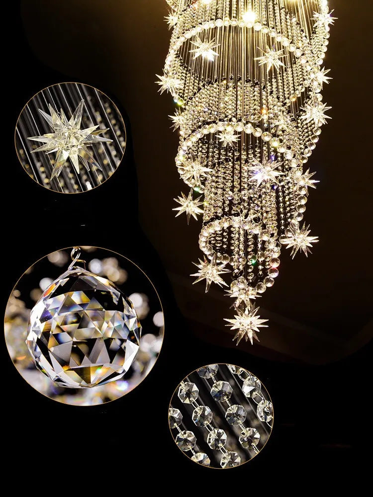 Afralia™ Crystal Spiral Staircase Chandelier for Home Decoration Living Room Loft Villa