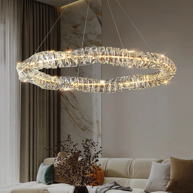 Afralia™ Modern Crystal Pendant Light Dimmable Remote Control Luxury Steel LED Lamp