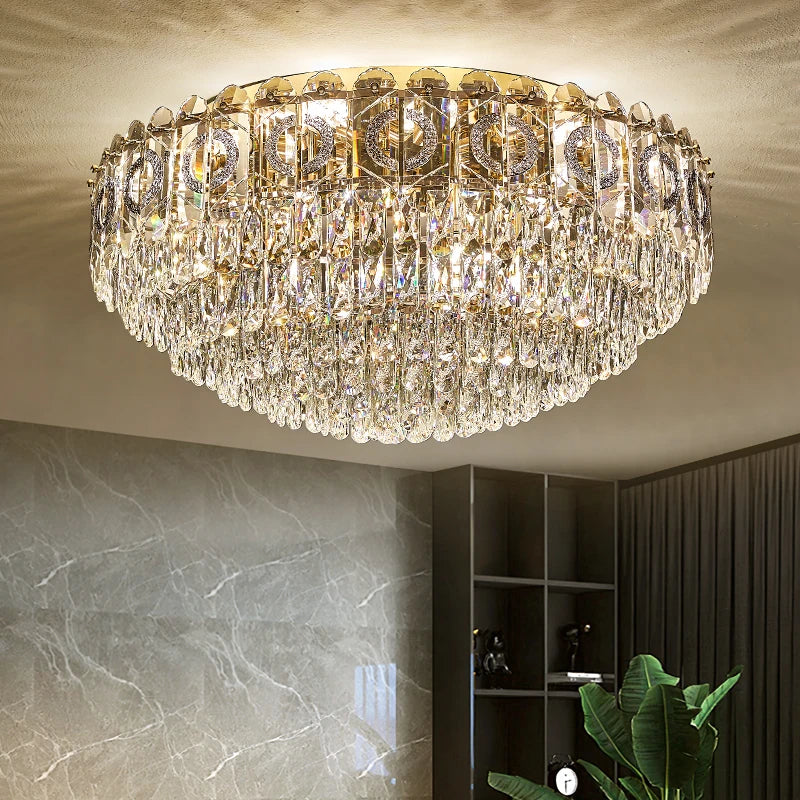 Afralia™ Crystal Ceiling Lamp: Modern Simple Golden Round Light for Living Room, Bedroom, Study