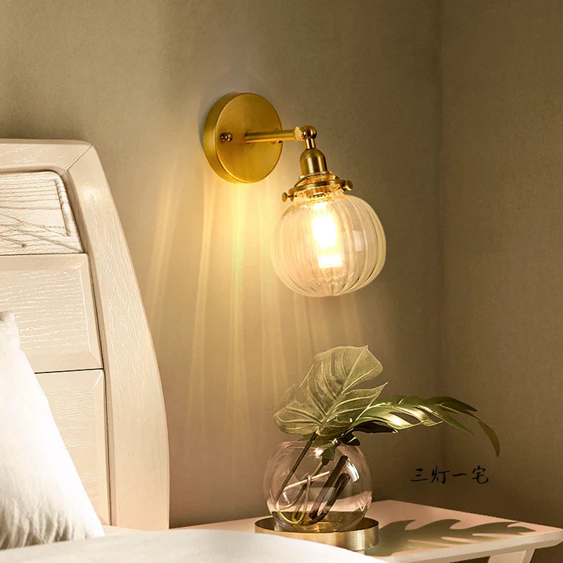 Afralia™ Clear Glass LED Mirror Light Pull Chain Copper E14 Wall Lamp
