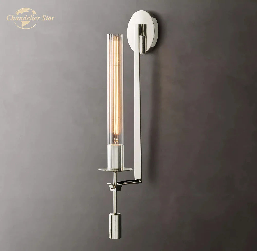 Afralia™ Modern Retro LED Sconce Wall Lamp Black Clear Glass Brass Chrome