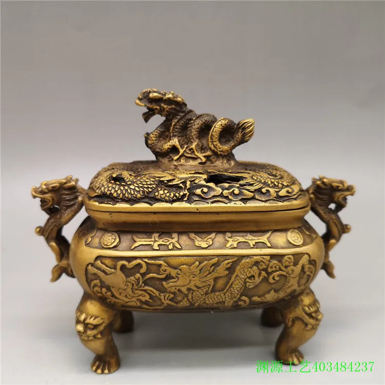 Afralia™ Double Dragon Lion Incense Burner: Antique Bronze Aromatherapy Stove Craft Ornament