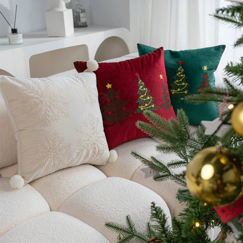 Afralia™ Christmas Cartoon Embroidered Pillow Cover Set for Festive Home Decor