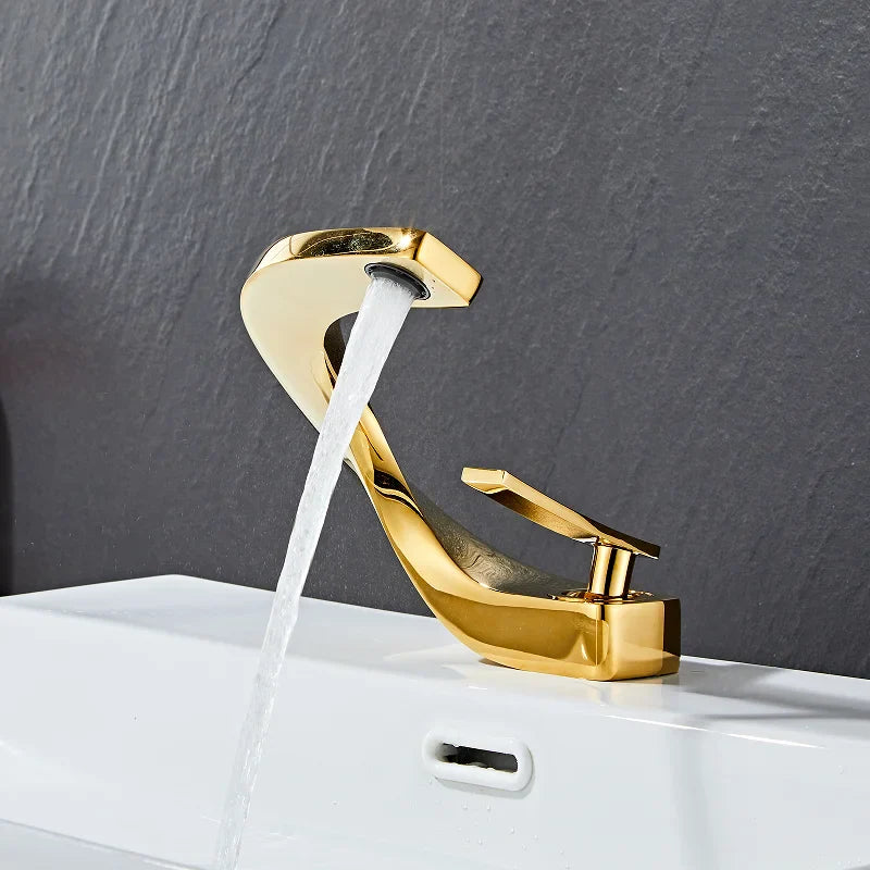 Afralia™ Gold Bathroom Faucet | Deck Mounted Sink Tap | Hot and Cold Basin Mixer