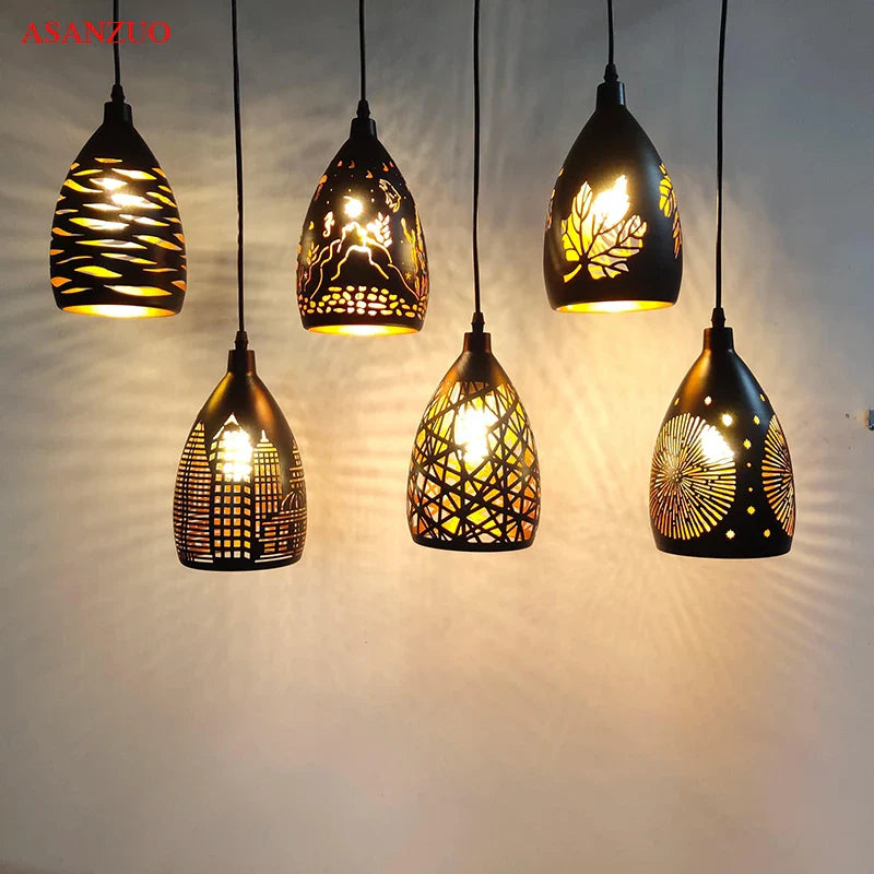 Afralia™ Nordic Hollow Metal Pendant Light for Dining Coffee Bar Kitchen