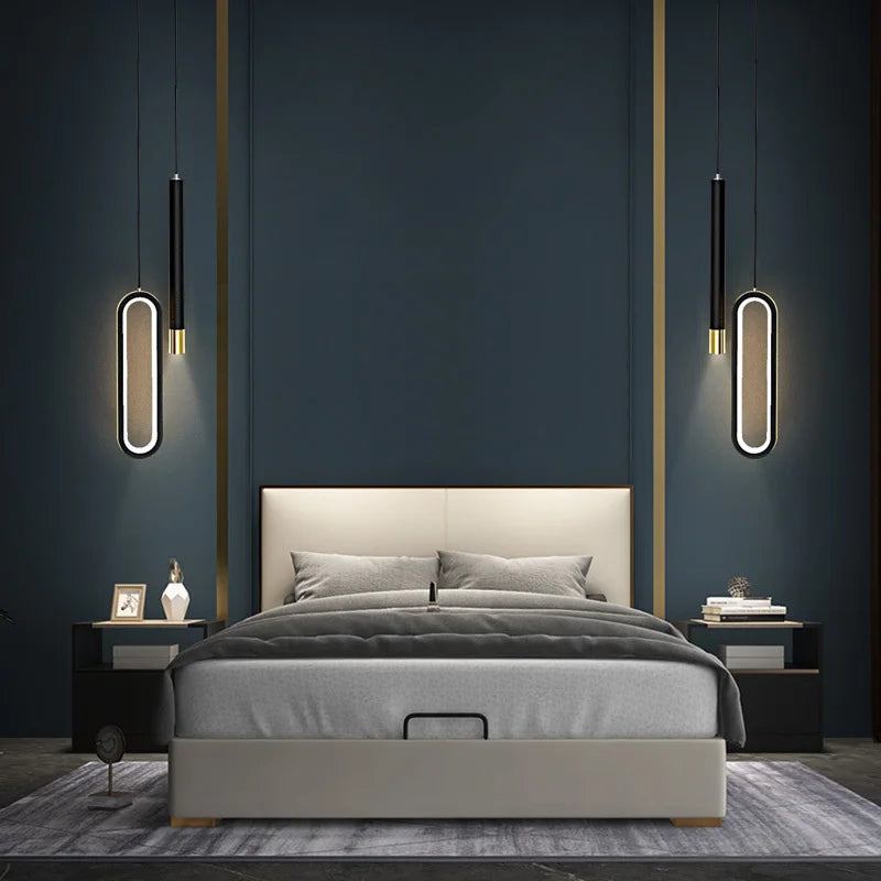 Afralia™ Black Pendant Lamps: Modern Bedroom Lighting with Long Cable