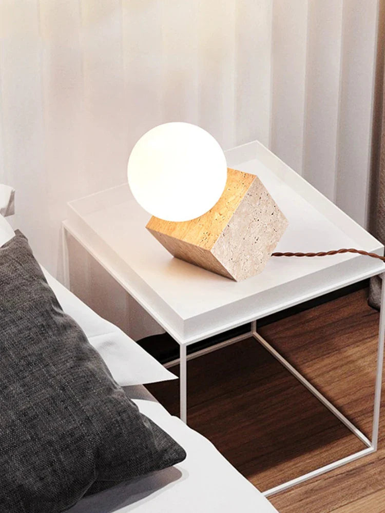 Afralia™ Nature Stone Cream Table Lamp: Retro Japanese Style Bedside Light with Replaceable Bulb