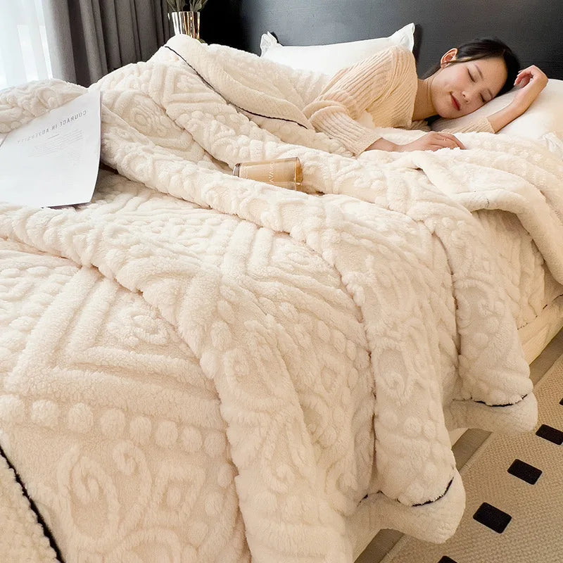 Afralia™ Double-Layer Coral Fleece Blanket: Super Soft Queen King Quilt for Winter