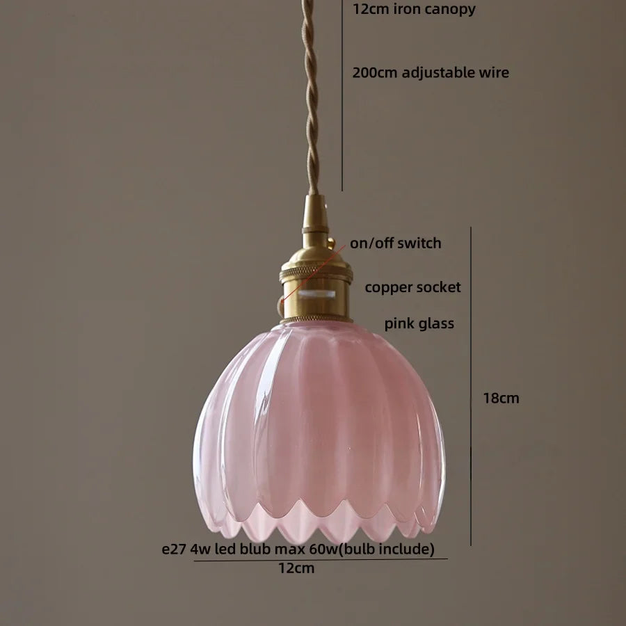 Afralia™ Pink Flower Glass LED Pendant Light Fixture - Modern Nordic Hanging Lamp