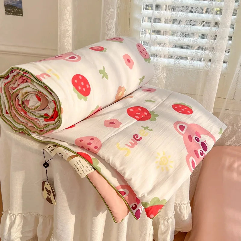 Afralia™ Cartoon Summer Blanket, Pure Cotton Soybean Fiber, Student Single Double Bed