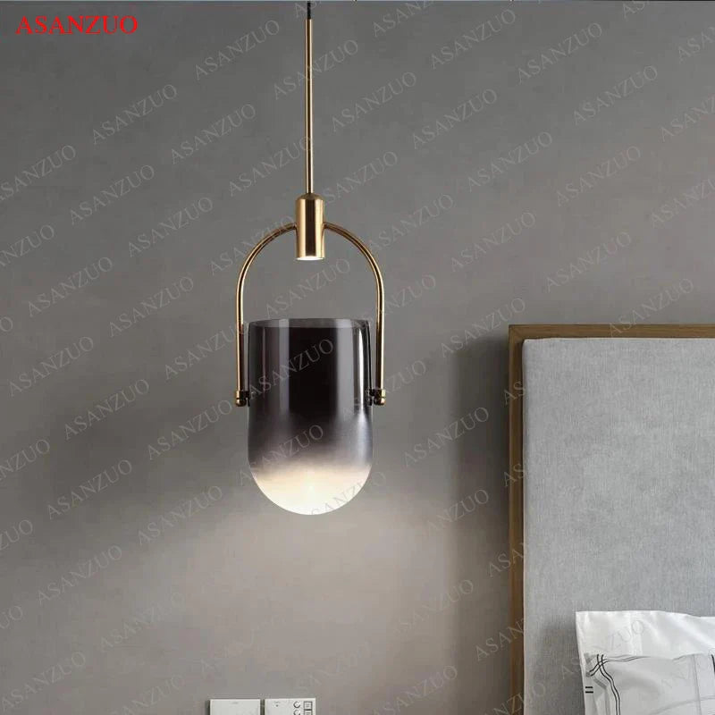 Afralia™ Gradient Glass Pendant Light: Modern Nordic Hanging Fixture for Bedside Living Dining Decor