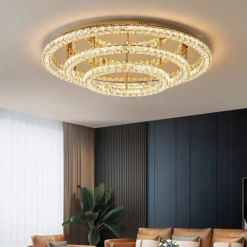 Afralia™ Dimmable Crystal Chandelier Foyer Ceiling Light - Modern Luxury Steel Luminarias