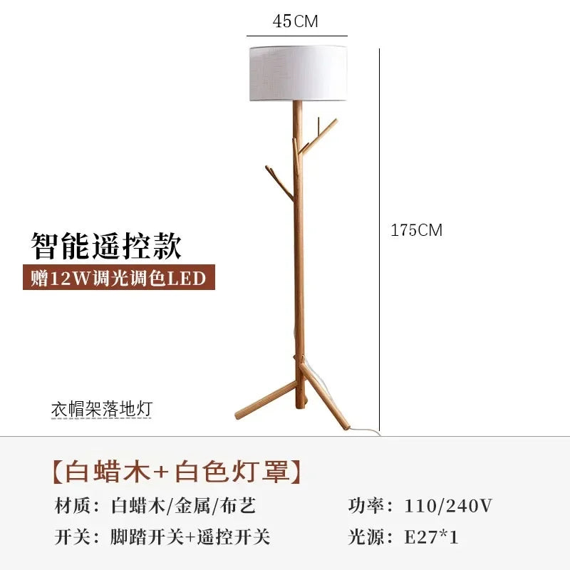 Afralia™ Wabi-sabi Solid Wood Floor Lamp Coat Rack LED E27 Vertical Table Lamp