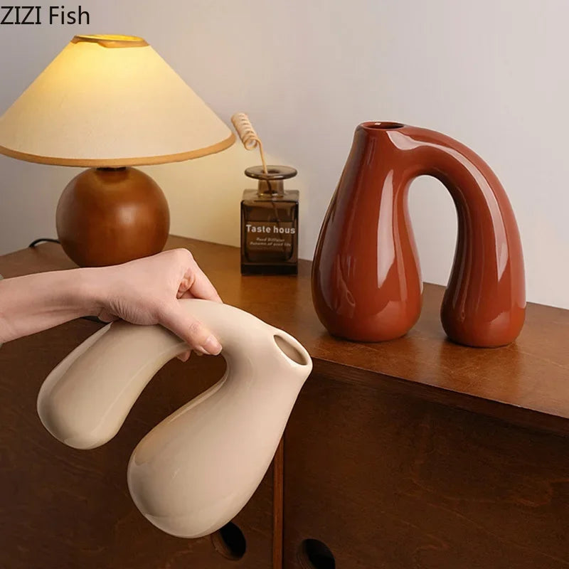 Afralia™ N-shape Ceramic Vase for Table Decoration and Hydroponics | Room Aesthetic Flower Vase
