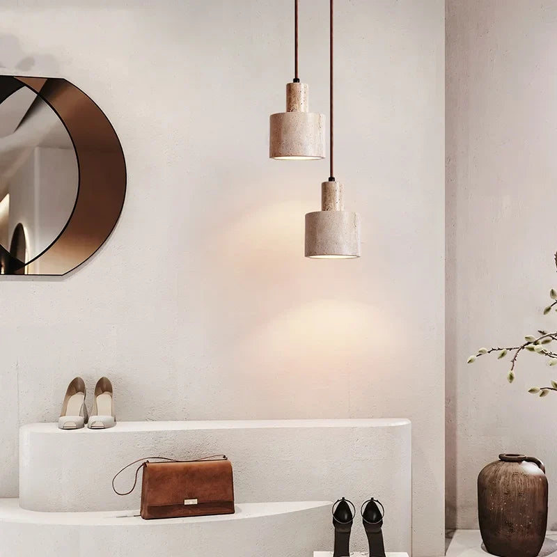 Afralia™ Yellow Travertine Stone Pendant Lamp for Bedroom Balcony Cafe, 2m Wire, Nordic Modern Style