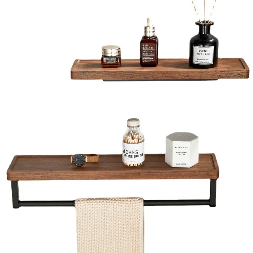 Afralia™ Walnut Wall Rack Storage Shelf for Bathroom and Home Organization