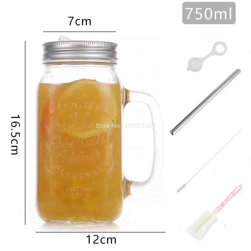 Afralia™ Mason Jar Glass Mugs with Handles & Straw - Clear Drinkware Cup