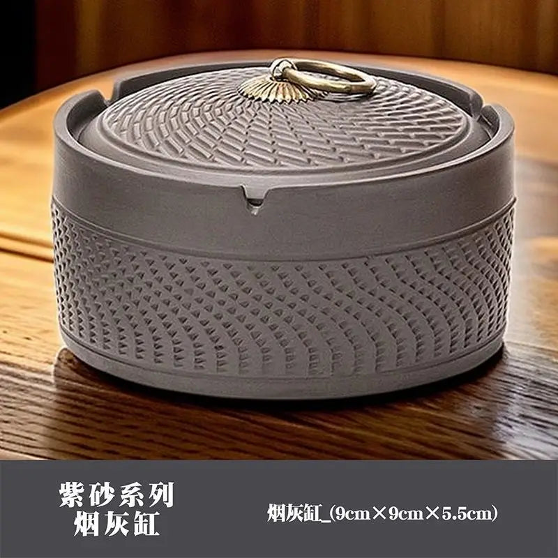 Afralia™ Retro Ceramic Ashtray with Cover - Blessing Character Decor, Portable Home Gift.