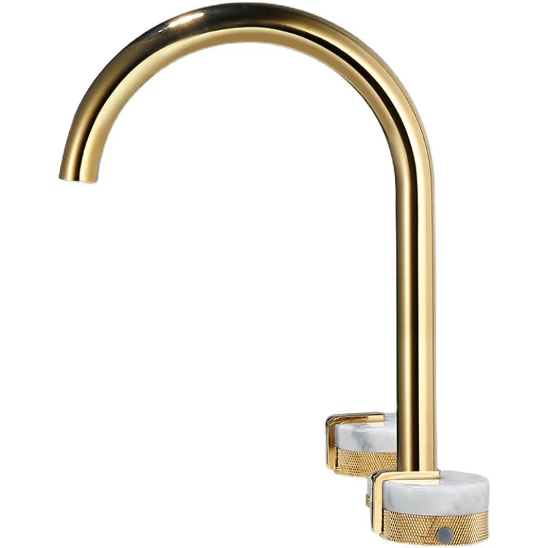 Afralia™ Gold Brass and Marble Widespread Bathroom Faucet 8' Basin Mixer