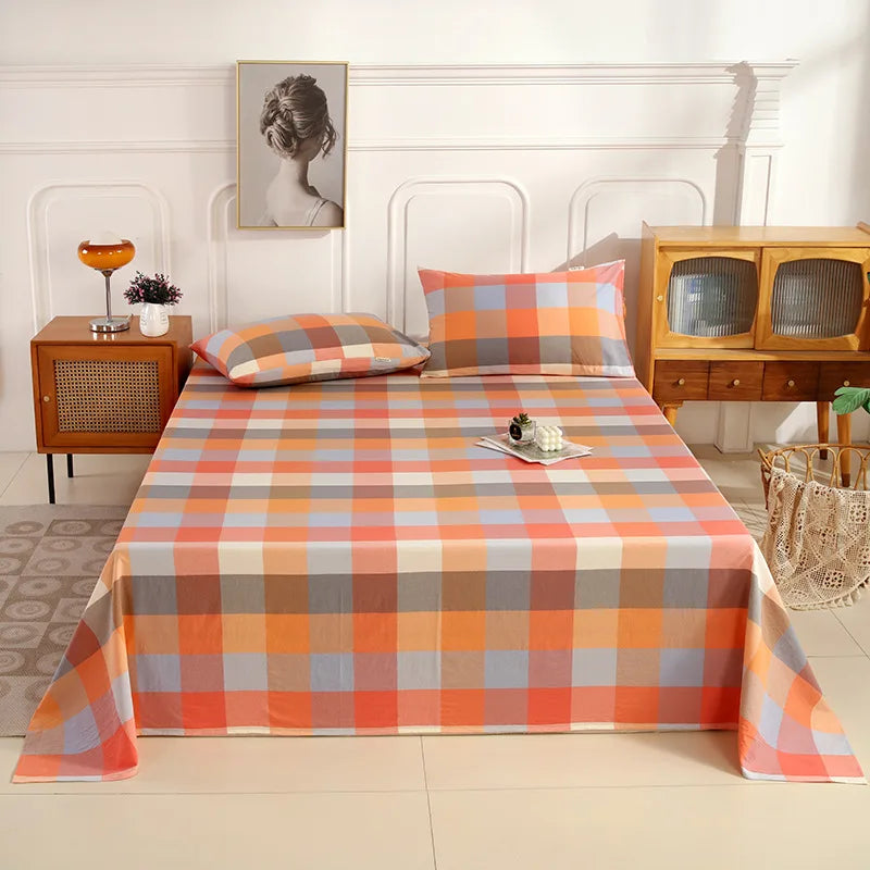 Afralia™ Soft Cotton Single Bed Sheet with Breathable Stripe Plaid