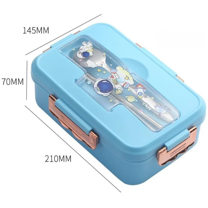 Afralia™ Kids Cartoon Bento Lunch Box with Fork Spoon, Heated 3 Grid Sandwich Snack Box